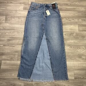 Levi's Icon Long Maxi Skirt Side Slit Button Fly Medium Wash sz 26